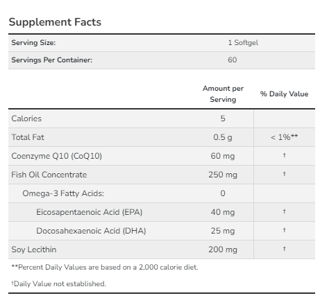 CoQ10 60mg with Omega-3 - 60 sgels 2022-10-0095 фото